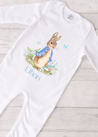 Baby Boy Blue Bunny personalised All in one