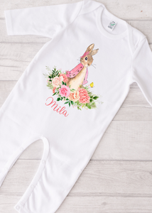Baby Girl pink Flopsy bunny personalised All in one