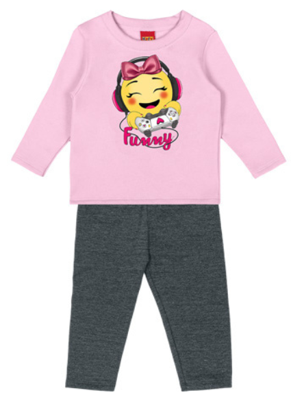 Girls Pink and grey leggings set with laughing emoji