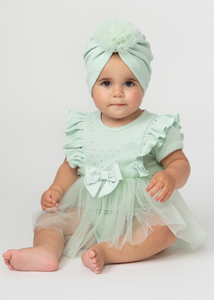Caramelo Baby Girls Ribbed Tulle Baby Dress with Turban - 031283- 008