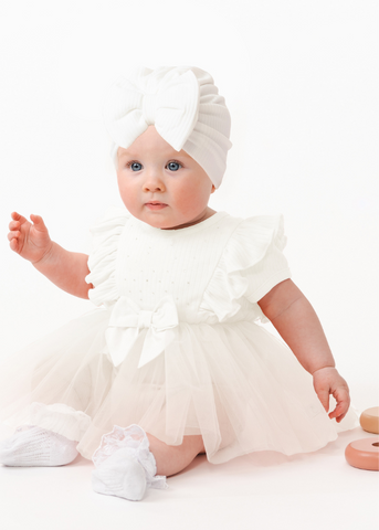 Caramelo Baby Girls Ribbed Tulle Baby Dress with Turban - 031283- 009