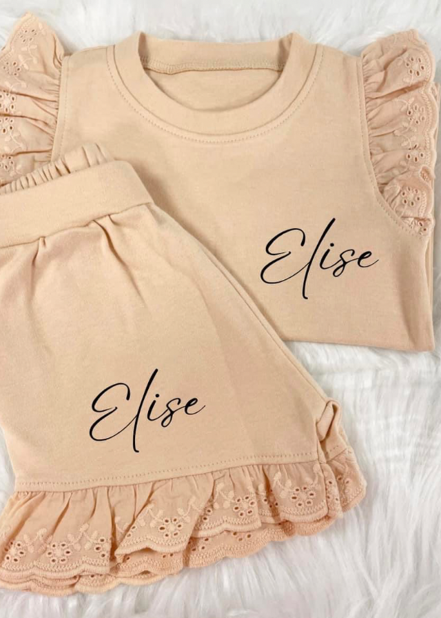 Girls Frill top and shorts set - Beige