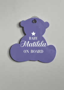 Lilac Personalised 'Baby on Board' sign
