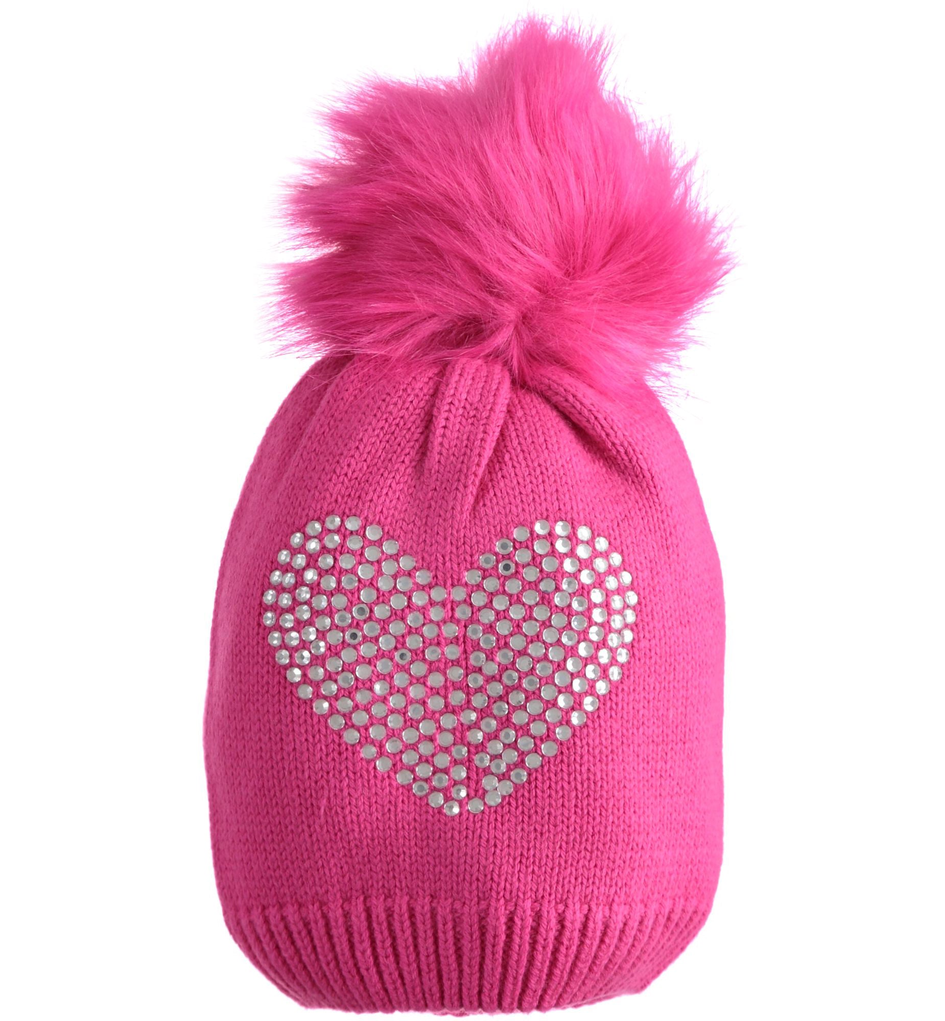iDO Girls knitted hat with diamonte and faux fur pom pom