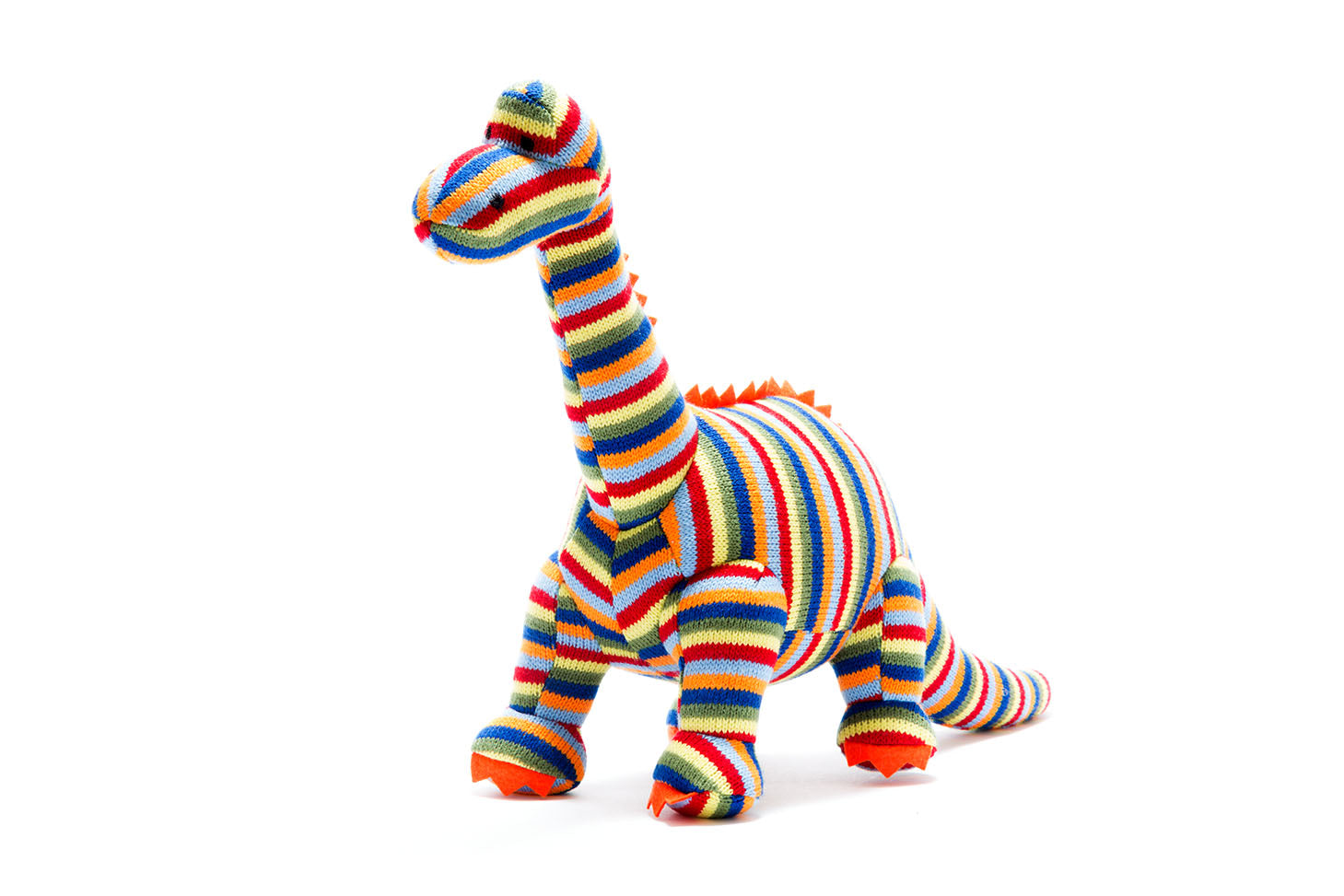 Best Years organic cotton knitted rainbow diplodocus rattle soft toy
